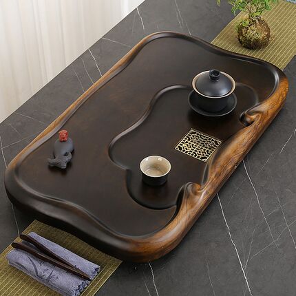 黑檀木茶盘整块实木原木家用茶台小型茶海长方形排水功夫茶具底部