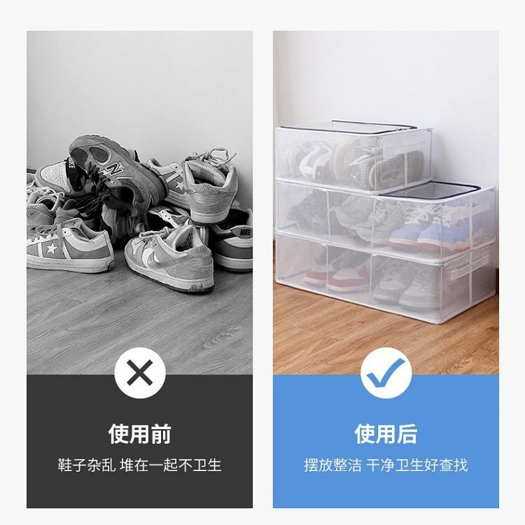 PVC免安装家用透明鞋子收纳盒加厚钢架可折叠收纳箱床底收纳鞋盒
