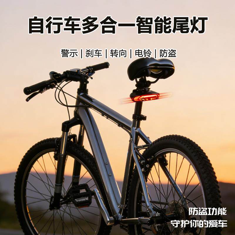 自行车山地车智能警报器五合一充电户外骑行夜骑转向刹车尾灯