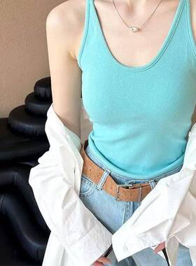 U领挂颈吊带文胸一体带附胸垫背心女夏内搭外穿修身无袖辣妹上衣