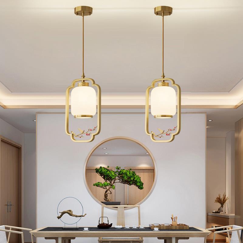 2I全铜小吊灯新中式鱼线餐厅灯吧台茶室书房过道灯卧室床头垂吊灯