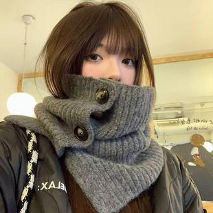 韩系套头高领纽扣披肩女冬季外搭保暖针织围巾护脖假领子披肩斗篷