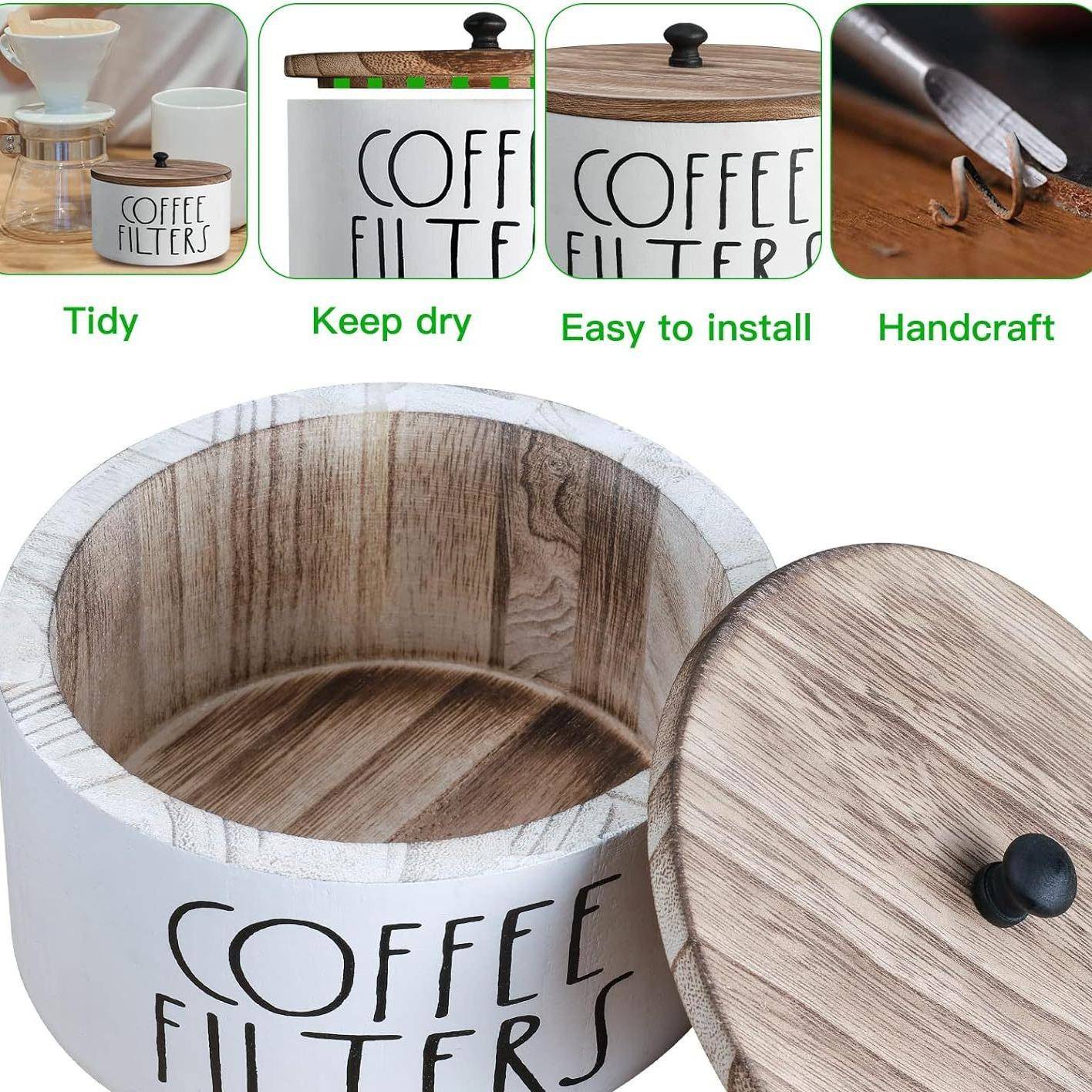 璐博木制器纸咖咖啡过滤器收纳盒复古乡村风咖啡滤存储盒啡过滤木