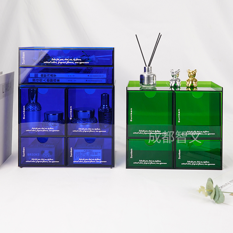 压克力桌面收纳盒多层防尘u抽屉式文具办公桌置物架化妆品整理箱