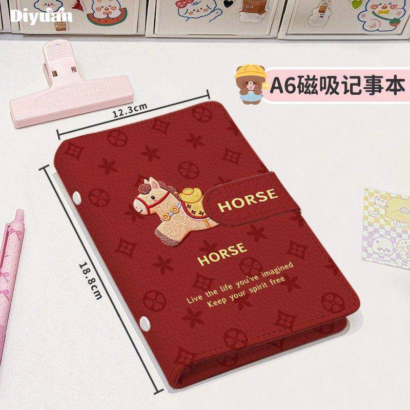 刺绣小马A6活页记事本学生高颜值磁扣活页笔记本加厚可爱女生pu皮,文具电教/文化用品/商务用品,手帐/日程本/计划本,淘宝优惠券,粉丝福利购,淘宝优惠卷