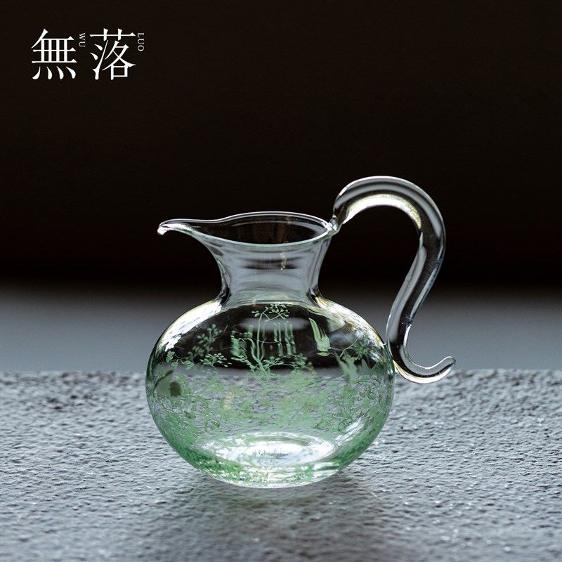 无落手绘蔓栖玻璃若初公道杯带把高硼硅透明分茶器U小清新茶具茶