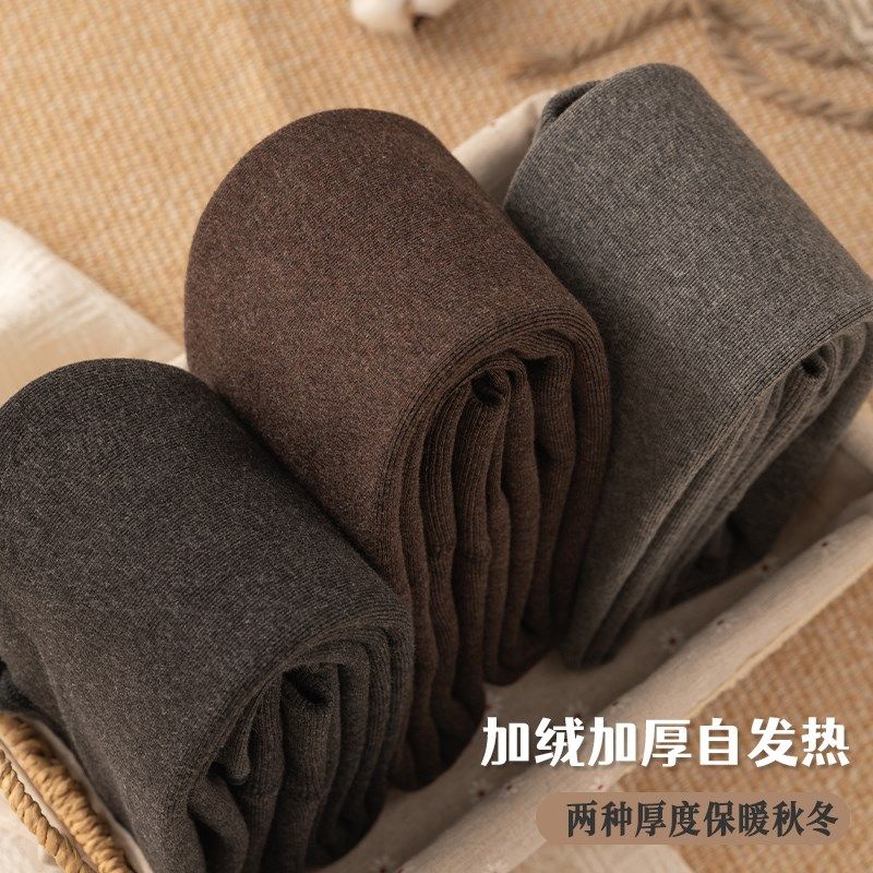 加绒加厚打底裤女秋冬季保暖超厚绒咖色踩脚连Q裤袜深灰色棉裤外