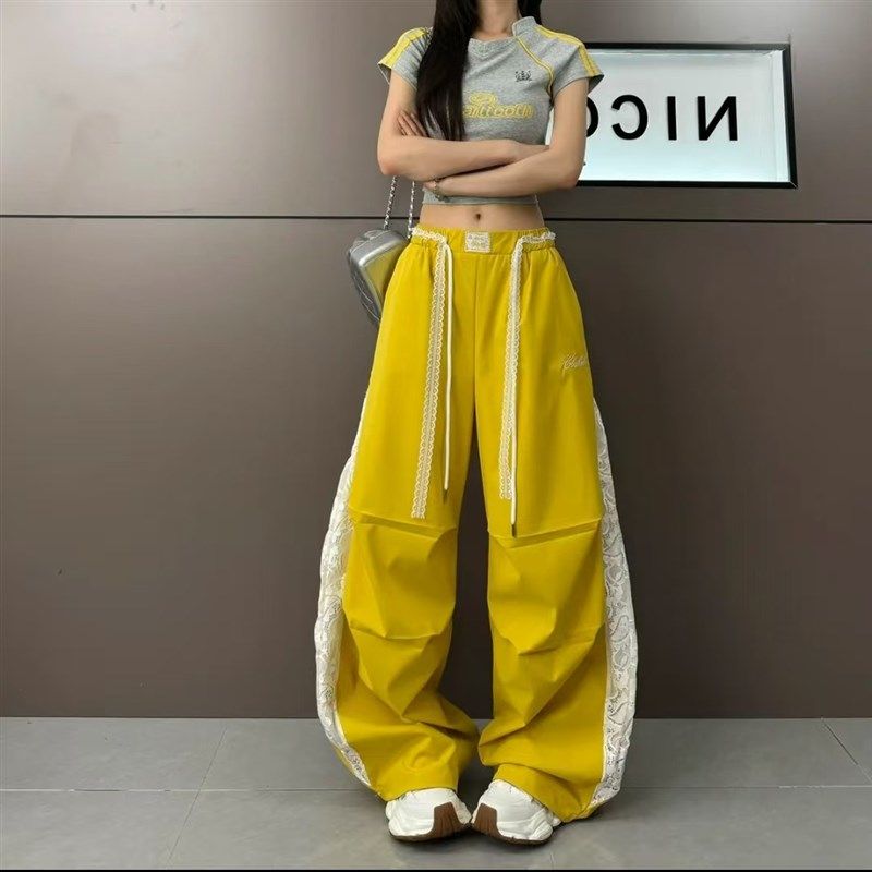 白色蕾丝阔腿裤女2025新款夏季薄款N镂空拼接宽松垂感拖地