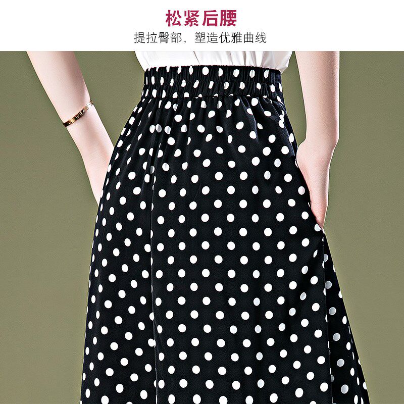 雪纺波点裙裤女夏季2023新w款薄款宽松休闲五分裤七分裤六分阔腿