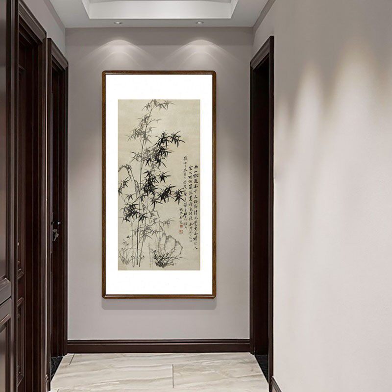 国画竹子画新中式客厅墙面装饰画办公G室竖版挂画郑板桥竹石兰蕙