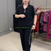 韩版 大码 半拉链遮肉显瘦两件 2q025夏季 新款 时尚 休闲洋气套装