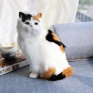 仿真猫咪玩偶 毛绒玩具家居创意摆件宠物猫咪模R型送朋友礼物 包邮
