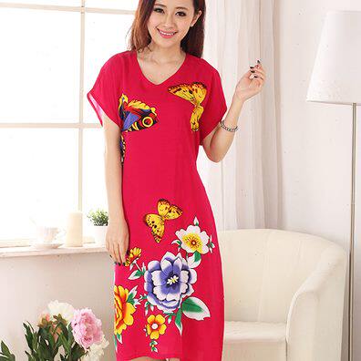 中老年人人造棉睡裙女夏季妈妈装全棉睡裙纯棉睡衣家居服浴袍绵绸