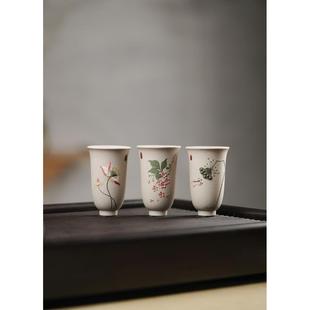 壶途站宜兴原矿紫砂白段泥绘闻香杯手工对杯主人杯品茗茶杯文人杯