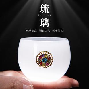 琉璃锔钉茶杯个人专用白瓷品茗杯陶瓷主人杯单个喝茶杯礼盒装