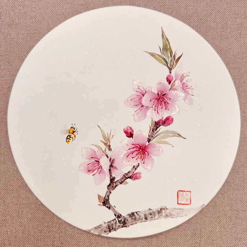 水墨林子【没骨课程纸】纯圆形状20cm30cm手工珠光云母画片国画卡