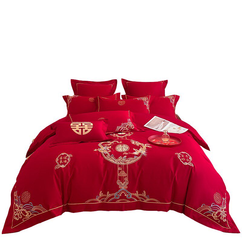 公主风结婚四件套大红r龙凤床上用品全棉婚庆被套喜被陪嫁床单,床上用品,婚庆床品套件,淘宝优惠券,粉丝福利购,淘宝优惠卷