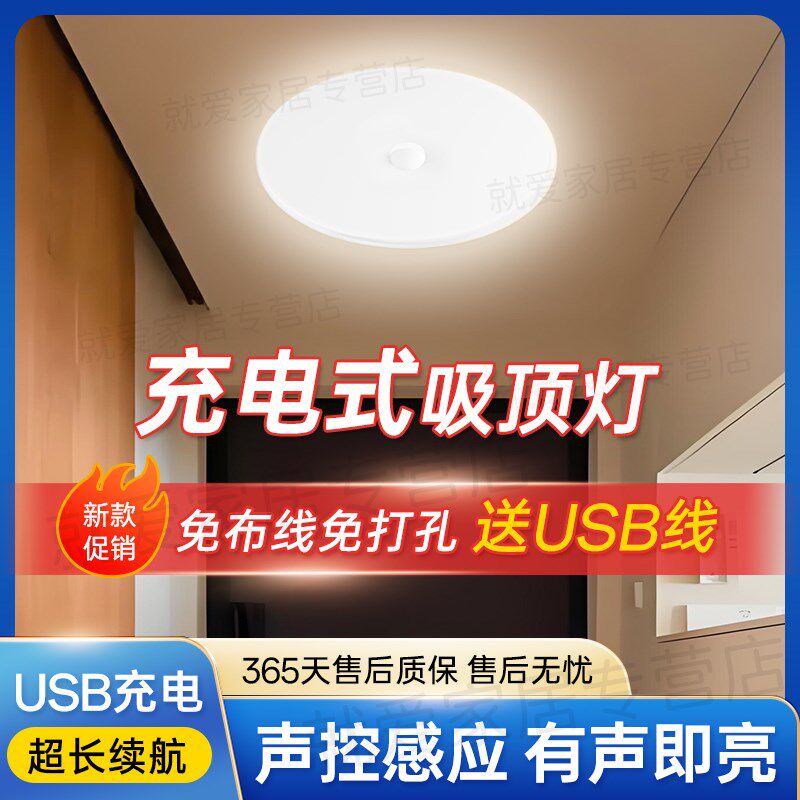 楼道充电声控f灯入户门不插电声光控感应灯家用楼梯间免接线吸顶