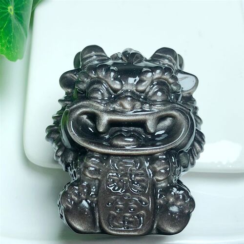 天然银曜石雕刻暴富龙把玩件家A居茶几电脑桌汽车前台水晶礼物摆