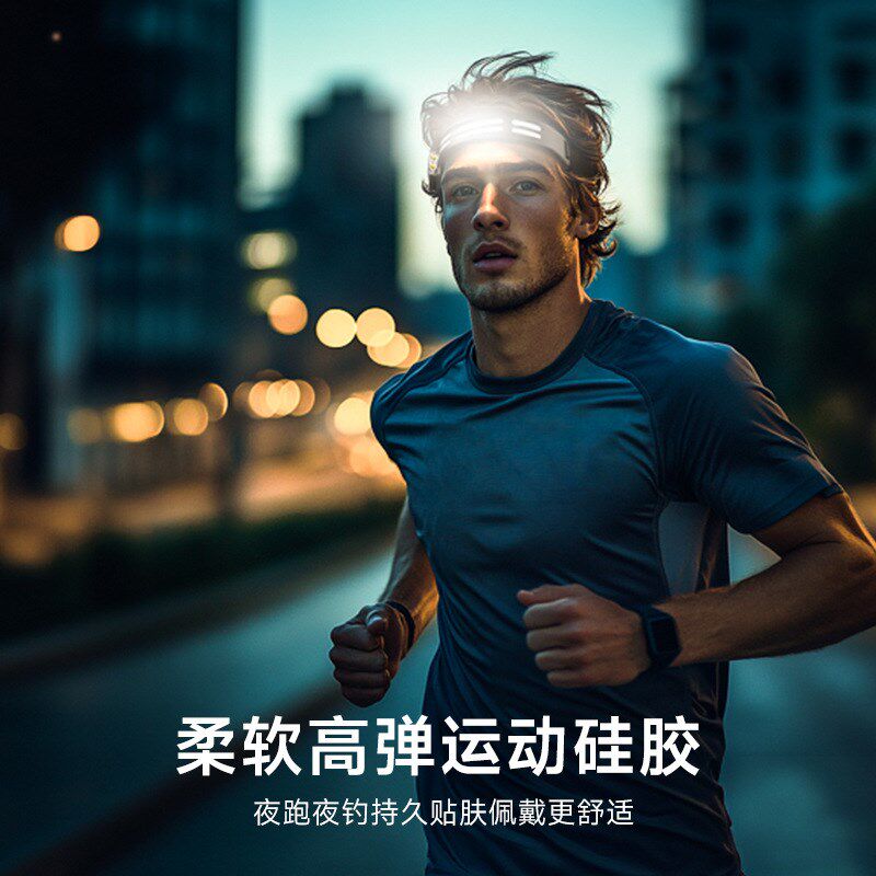 探界者硅胶头k带灯超亮超长续航户外头灯夜跑夜钓