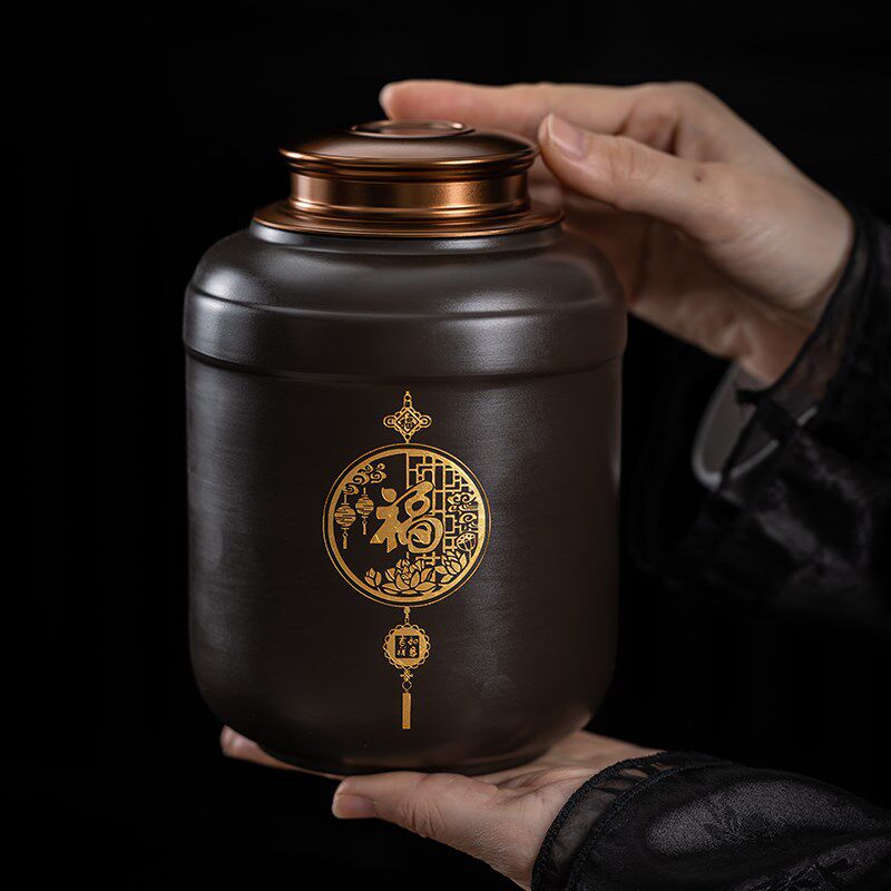 雄驰紫砂茶叶罐合金双盖储存密封罐高档中式普洱醒U茶罐紫砂存茶