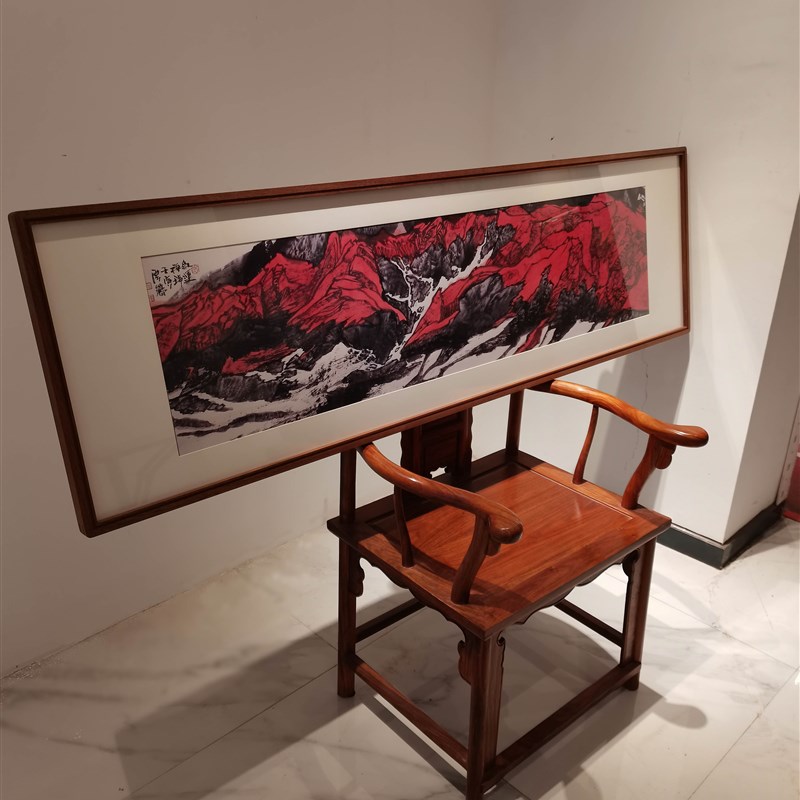 砚正实木画框榫卯结构书画刺绣框装裱定制客厅书房装饰乌檀木画框图片