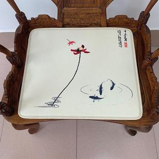 棉麻官帽椅餐椅太师椅圈椅垫红木沙发茶椅坐垫家用防滑薄垫 新中式