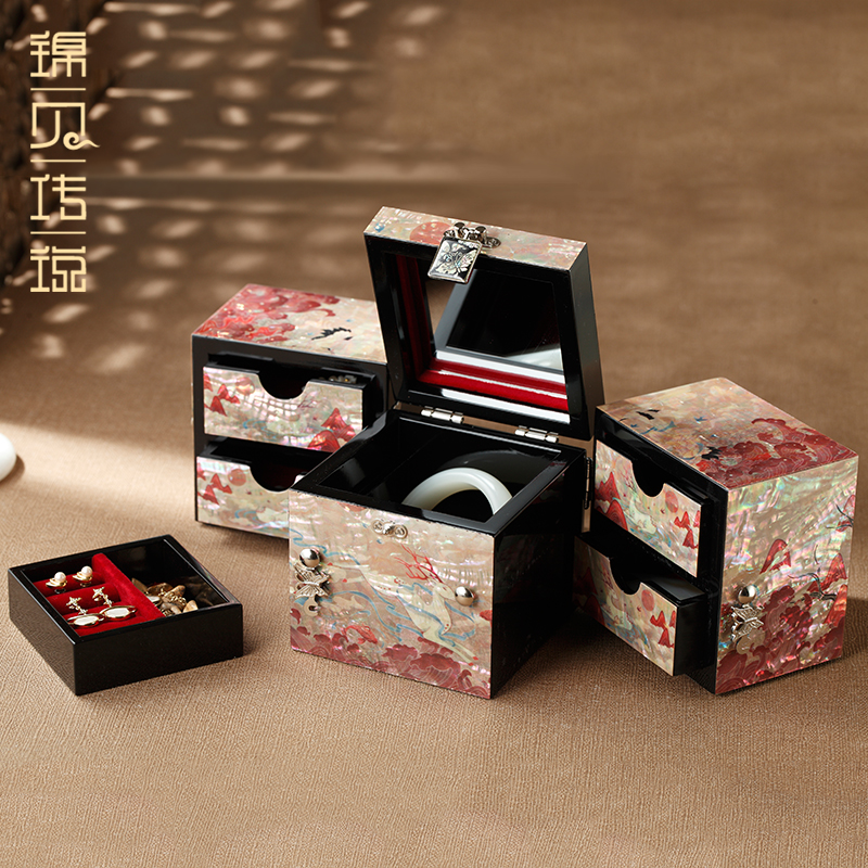 锦贝传说螺钿漆器首饰盒多功能收纳手饰品项链戒指手镯盒结婚礼物