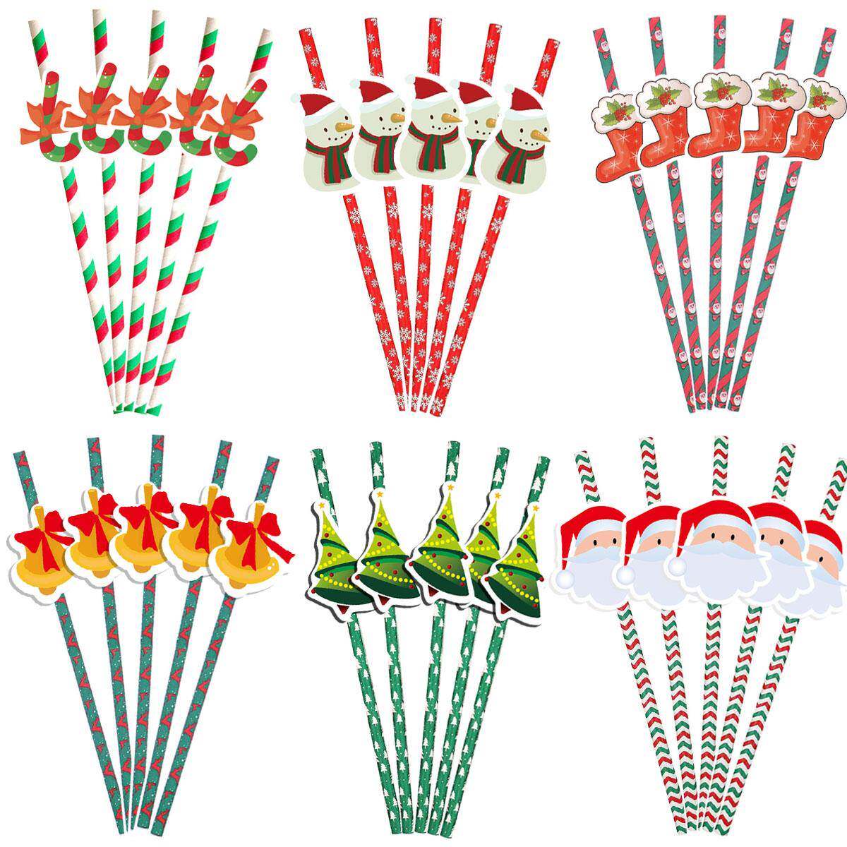包邮20支创意圣诞节装饰吸管卡通纸质派对糕点装饰一次性纸吸管