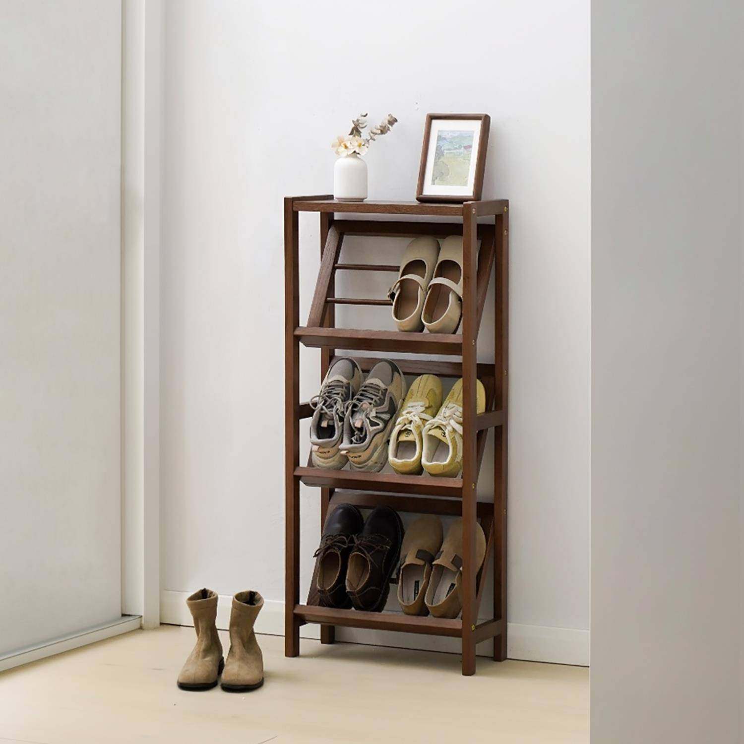 实木胡桃色鞋架多层家用门口小窄鞋柜斜放设计不占空间收纳置物架,住宅家具,鞋架,淘宝优惠券,粉丝福利购,淘宝优惠卷