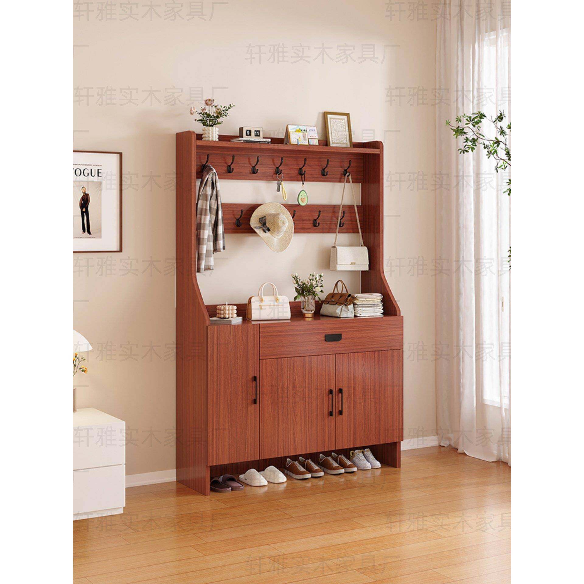 实木鞋柜衣帽架一体靠墙家用门口鞋架带挂衣架室内入户储物鞋帽柜,住宅家具,鞋柜,淘宝优惠券,粉丝福利购,淘宝优惠卷