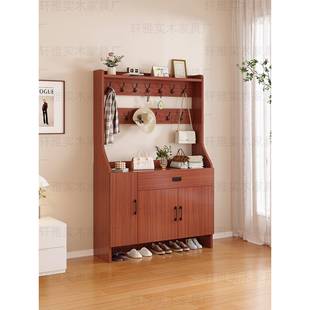 实木鞋柜衣帽架一体靠墙家用门口鞋架带挂衣架室内入户储物鞋帽柜