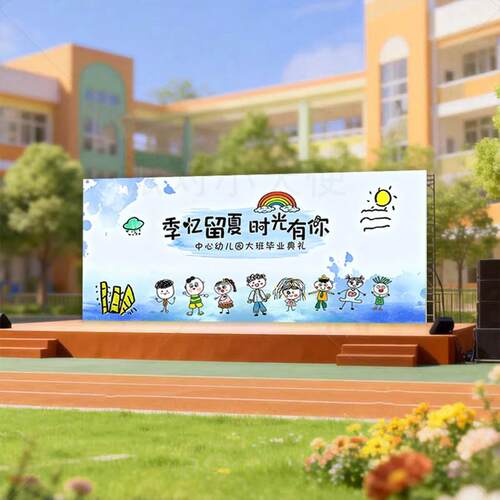 幼儿园小学毕业典礼大尺寸喷绘挂布定制校园活动背景舞台场景布置