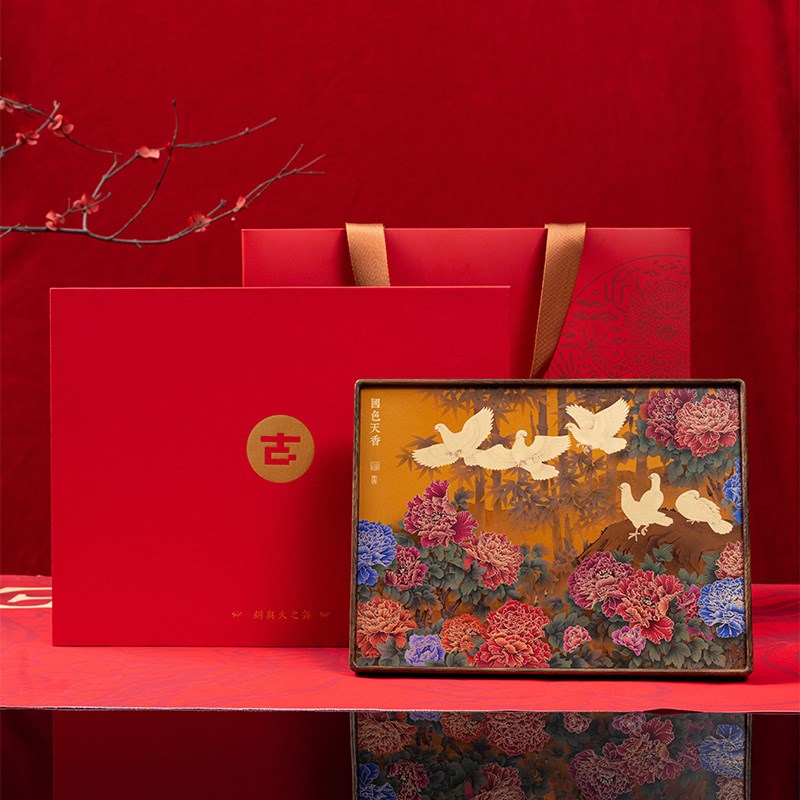 桌面摆台画牡丹国色天香送老师领导商务礼L物套装可定制中式装饰