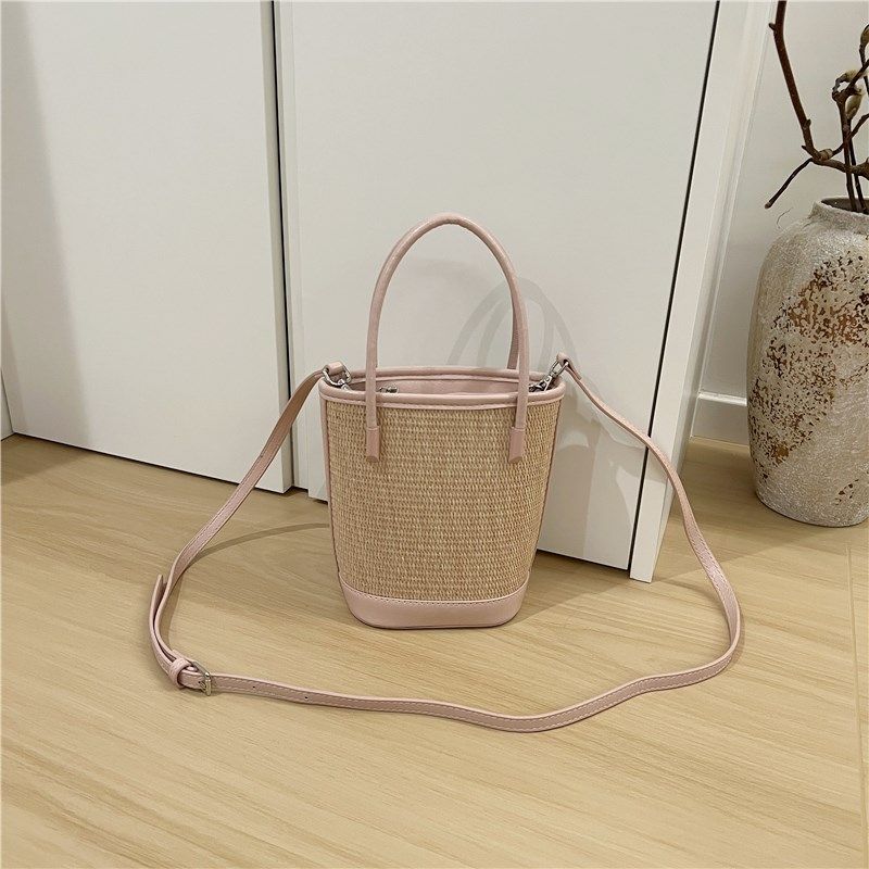 小脏柜 2c025夏季新款法式小众时尚撞色草编包手提单肩斜挎水桶包,箱包皮具/热销女包/男包,水桶包,淘宝优惠券,粉丝福利购,淘宝优惠卷
