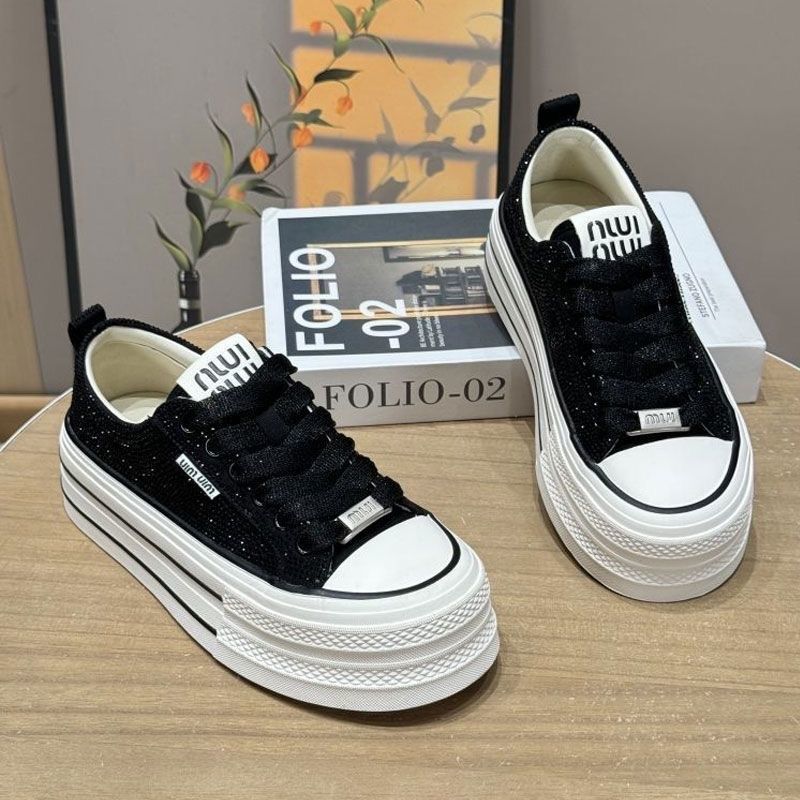 厚底水钻帆布鞋女2025春季新款百搭松糕K休闲显高板鞋时尚运动女,女鞋,休闲板鞋,淘宝优惠券,粉丝福利购,淘宝优惠卷