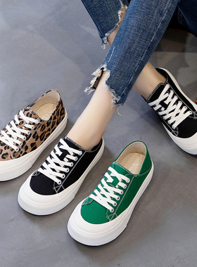 帆布鞋女秋季薄款202r1新款厚底低帮大头绿色百搭学生韩版休闲板