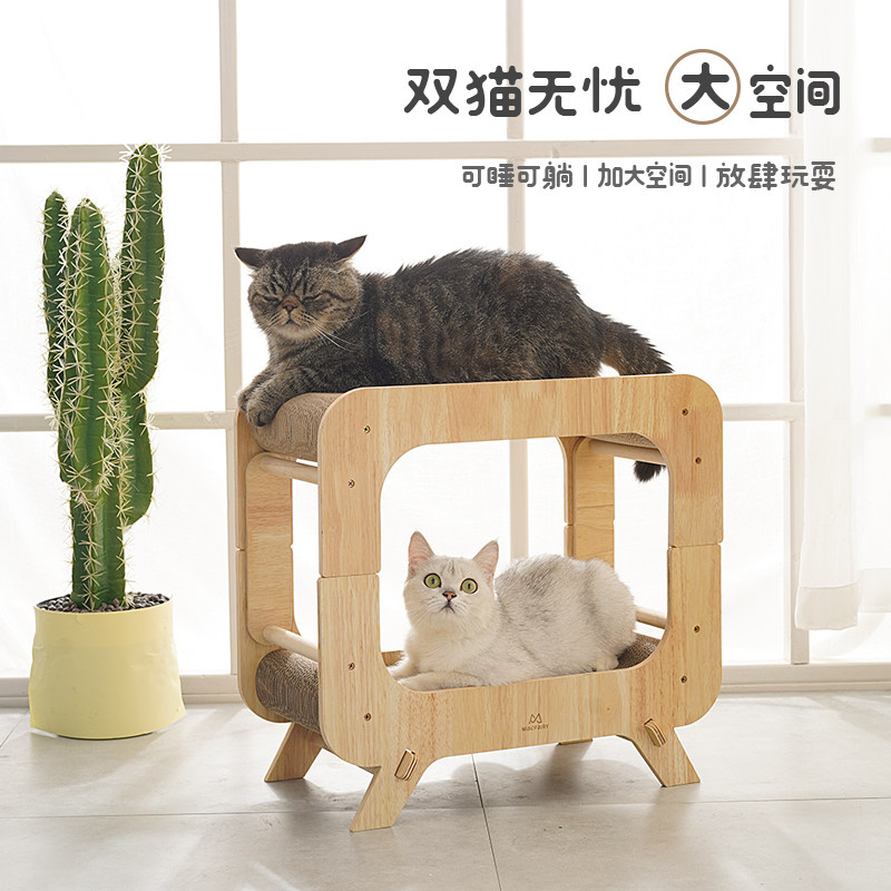 猫抓板木质电视机立式瓦楞纸耐磨不掉屑猫咪磨爪神器大号猫窝一体