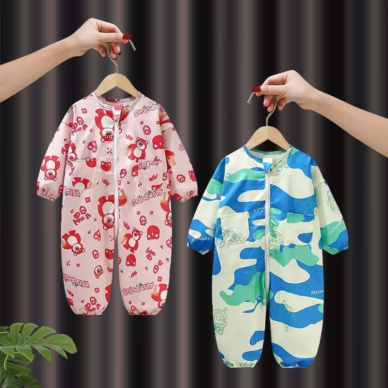秋冬宝宝罩衣爬行服婴儿一体小孩子童连身全身防水防脏爬爬服哈服