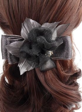 发夹中年人气质大气黑灰色发卡头饰妈妈礼物盘发布艺弹簧夹束发夹