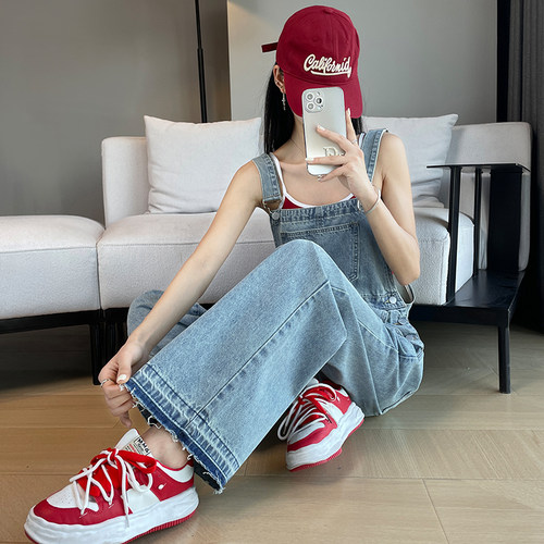 美式复古牛仔背带裤女2025年新款春秋设计感减龄高腰连体阔腿裤子
