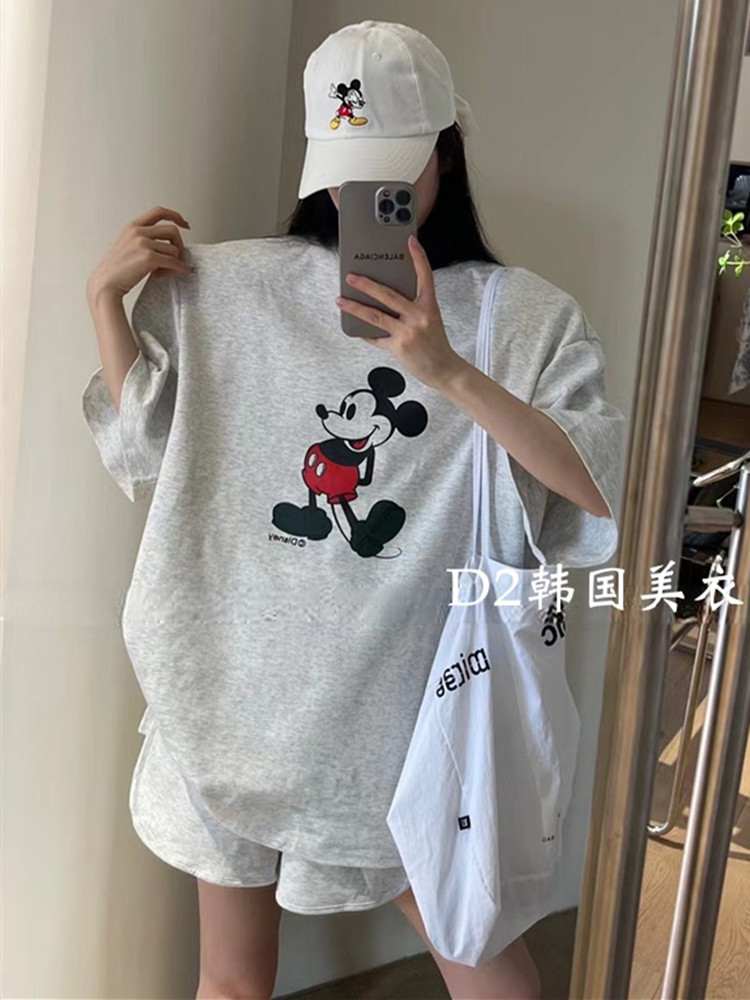 睡衣女短袖短裤夏季纯棉薄款圆领学生甜美可爱卡通家居服韩版套装