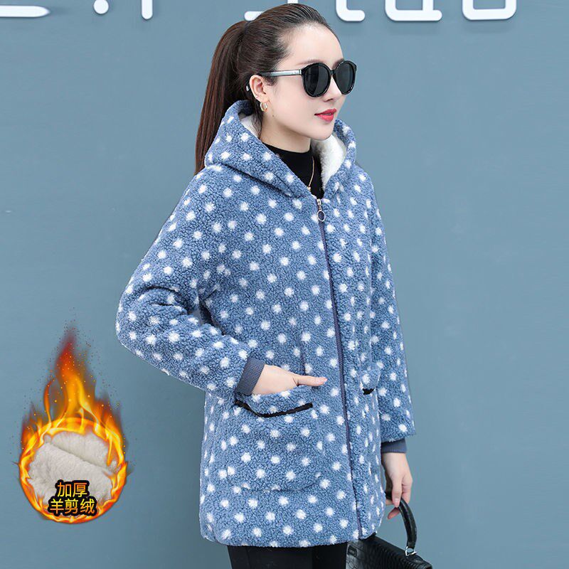新款棉罩衣女加绒圆点棉服外套保暖棉袄时尚女外穿小个子加厚外穿