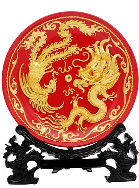 漆线雕厦门龙凤盘子陶瓷客厅家居摆件工艺品结婚送新人创意礼物