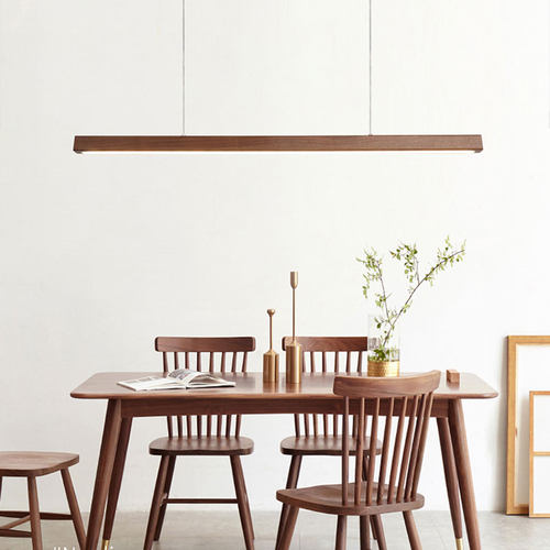 北欧极简吧台一字吊灯黑胡桃实木长条吊灯办公室日式饭馆餐厅灯具