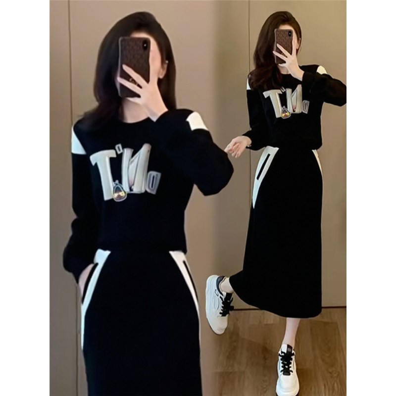 时尚休闲套装女2025年春秋季韩版小个子宽松显瘦收腰中长款两件套