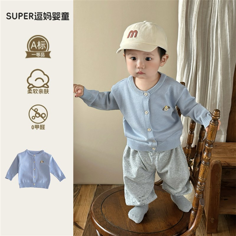 男小童春装宝宝衣服春秋套装时髦洋气针织开衫卡通卫裤两件套春款图片