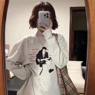 重磅纯棉美式正肩长袖t恤女春秋2025新款宽松小众百搭打底衫上衣