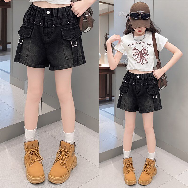女童牛仔短裤夏薄款洋气穿搭服装休闲裤黑色韩版洋气百搭热裤潮款