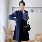 翻领衬衫 两件套长袖 背心裙秋季 洋装 孕妇裙子秋 孕妇装 套装 秋装